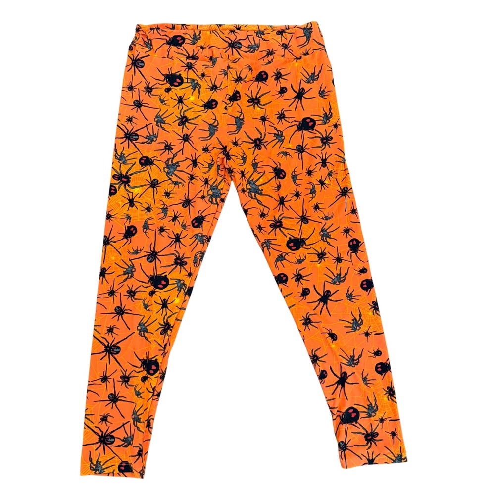 LuLaRoe TC2 Leggings Orange Black Spider Halloween Print Size 20-26 Stretch